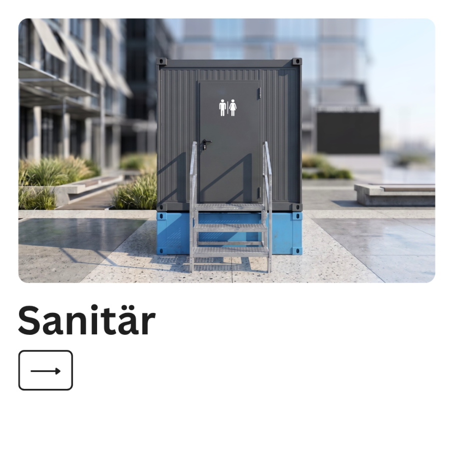 Grüne Sanitärkabine in einem modernen urbanen Umfeld mit glatten Oberflächen.